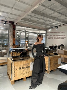 13311莱赛尔天丝褶皱设计不规则基础百搭T恤斜肩露背打底衫上衣