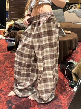 13311原创设计感小众复古格子裤女高腰垂感慵懒风休闲直筒阔腿裤