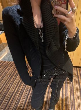 13311冬季新款黑色V领设计感小众毛衣外套中长款开衫羊毛针织衫