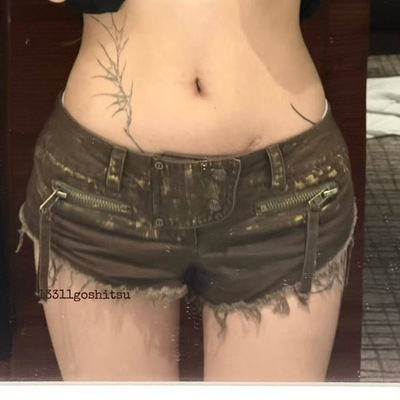 13311原创棕色低腰美式复古短裤