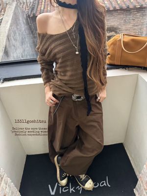 13311原创设计感斜肩毛绒长袖T恤