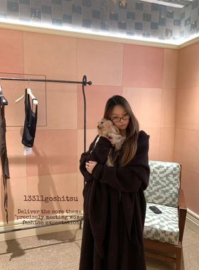 13311红棕色秋冬新款慵懒风高级感开衫保暖女大毛衣大披肩