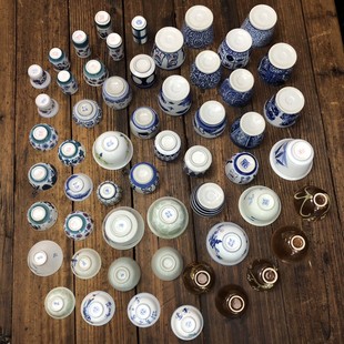 80年代原国营倒闭厂库存瓷器茶具杯子釉下彩手绘五彩闻香茶杯大杯