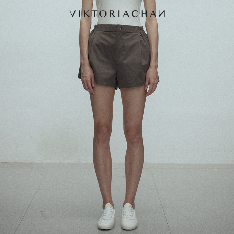 松紧腰褶皱休闲阔腿短裤