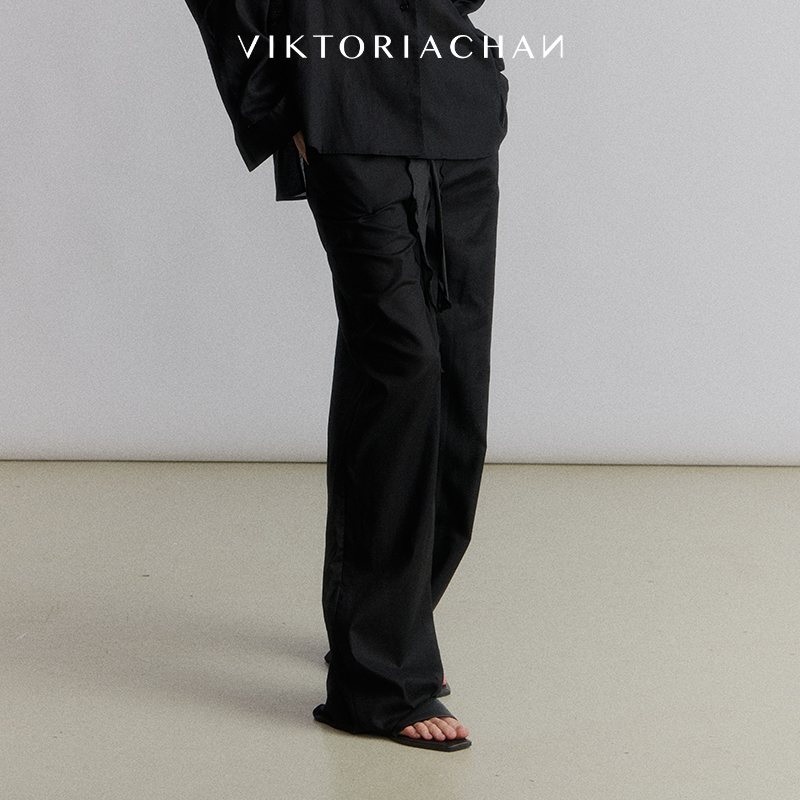 腰部真丝抽绳松紧设计，棉麻面料清凉舒爽