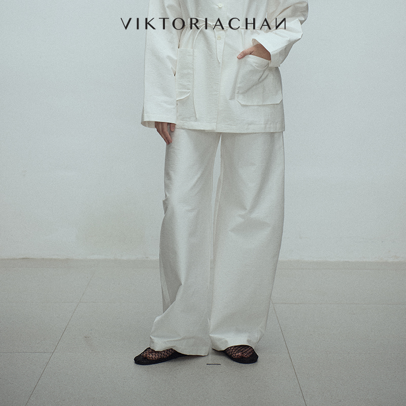 搭扣设计阔腿弧形香蕉长裤