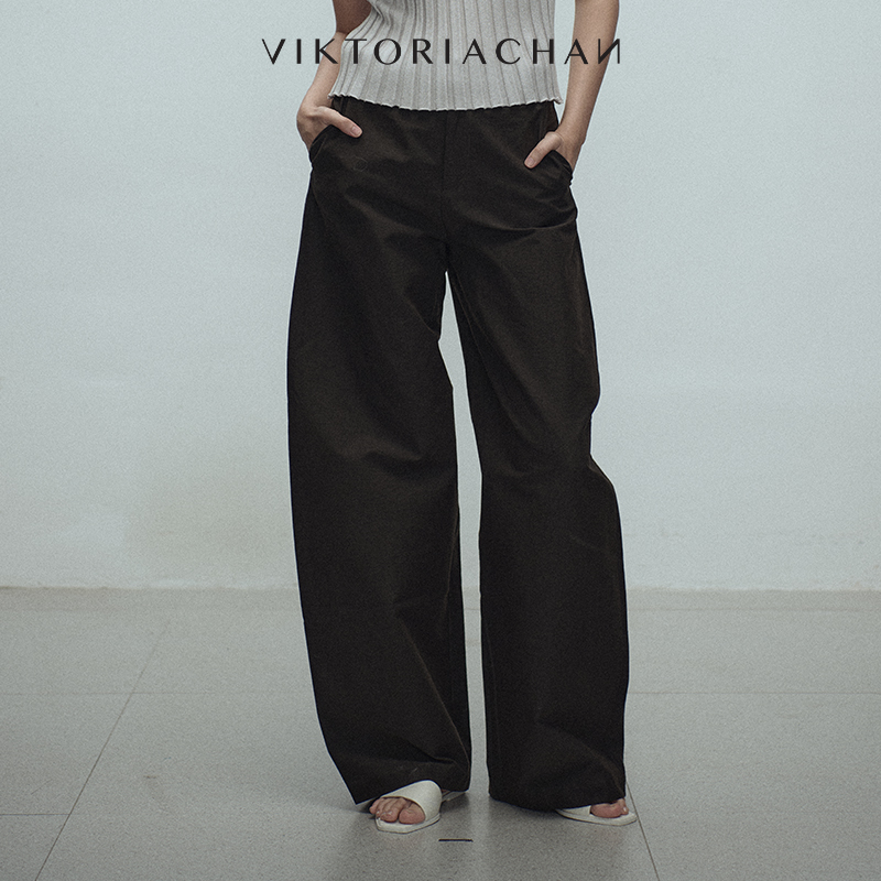 搭扣设计阔腿弧形香蕉长裤