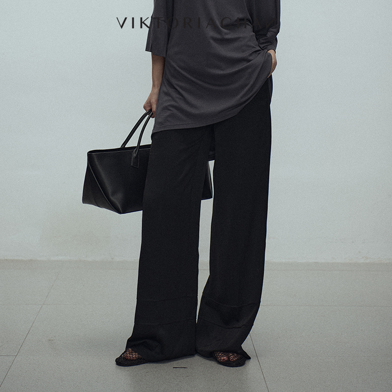 搭扣直筒休闲阔腿长裤