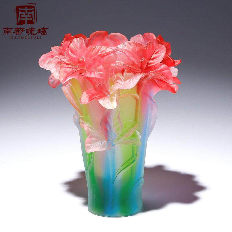 高端浮雕琉璃花瓶兰花烛台笔筒水晶艺术摆件定制客厅轻奢高档装饰