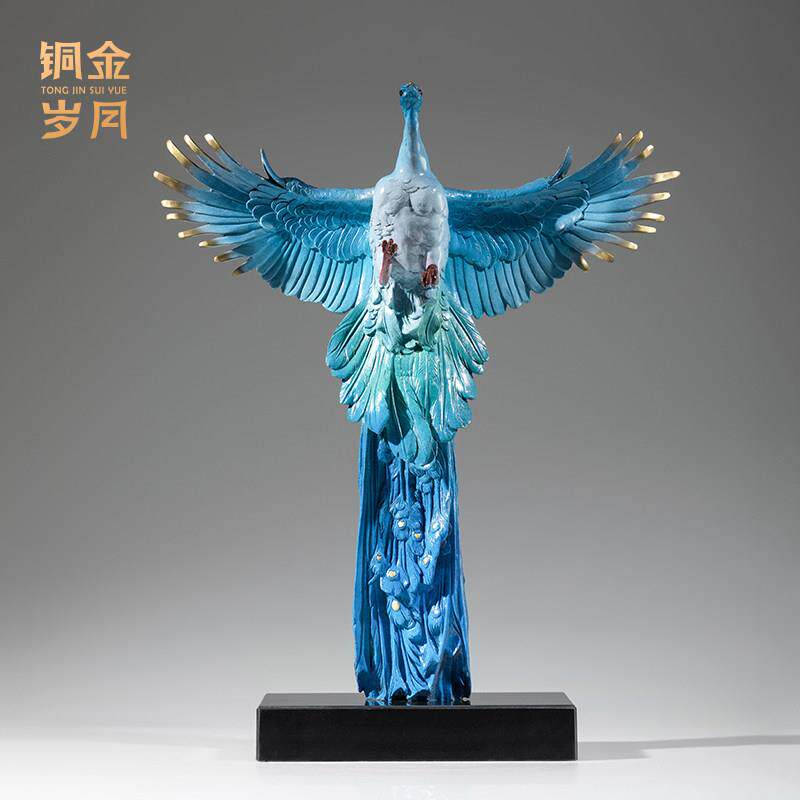 《凤舞九天》铜金岁月凤凰黄铜摆件铜器工艺礼品摆饰新中式客厅玄