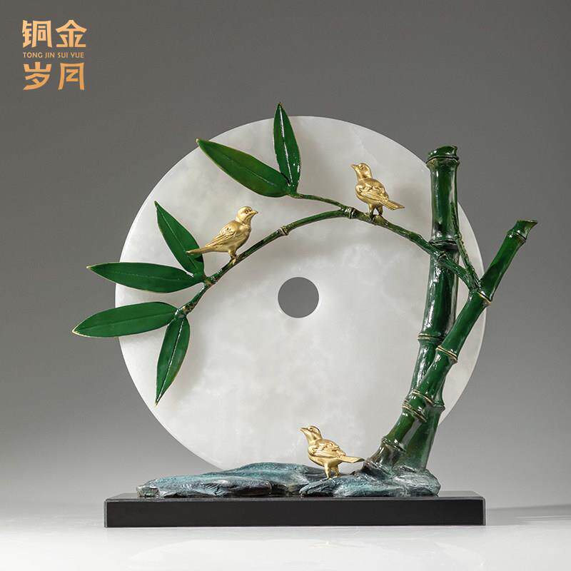 《竹报平安》铜金岁月黄铜摆件新中式客厅玄关装饰工艺礼品摆饰乔