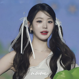 张元 白色蕾丝蝴蝶结飘带发夹甜美双马尾发卡侧边夹头饰发饰 英同款