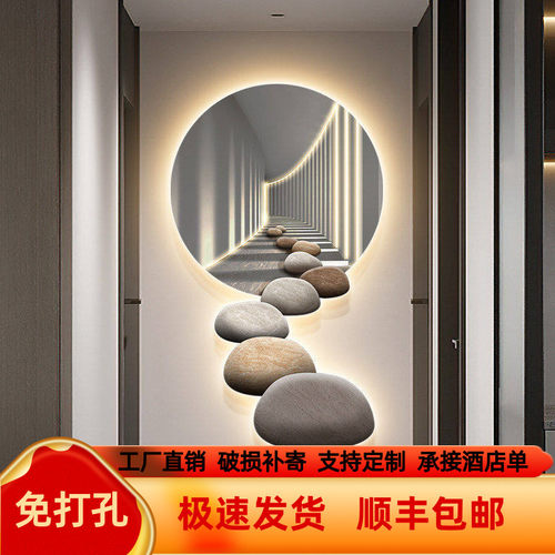 石来运转玄关装饰画现代轻奢入户走廊尽头挂画延伸感壁画led灯画