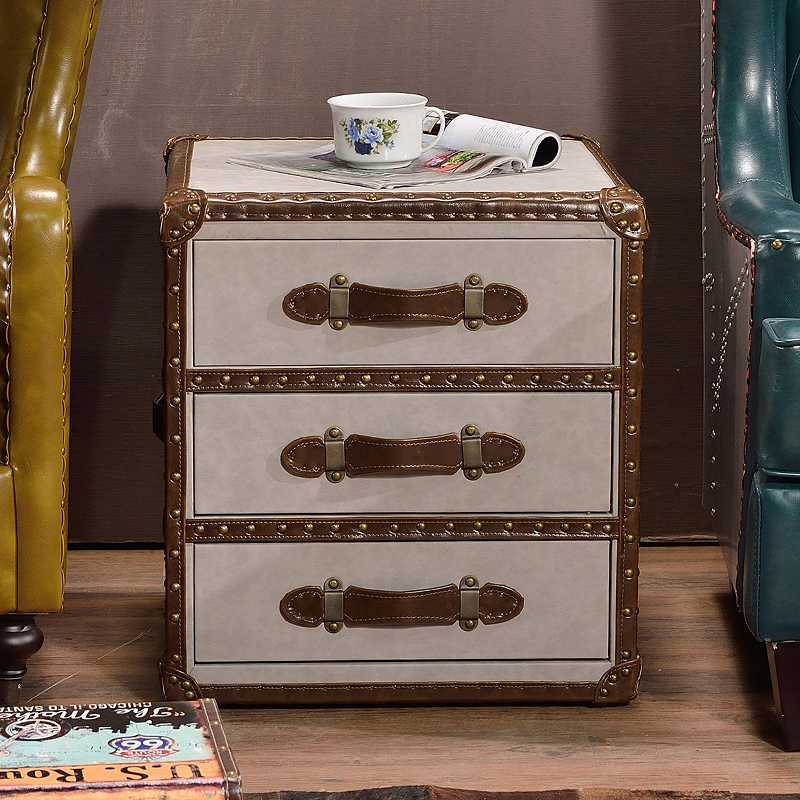 中古风皮箱茶几桌美式复古角几做旧酒店床头柜威士忌雪茄吧边几