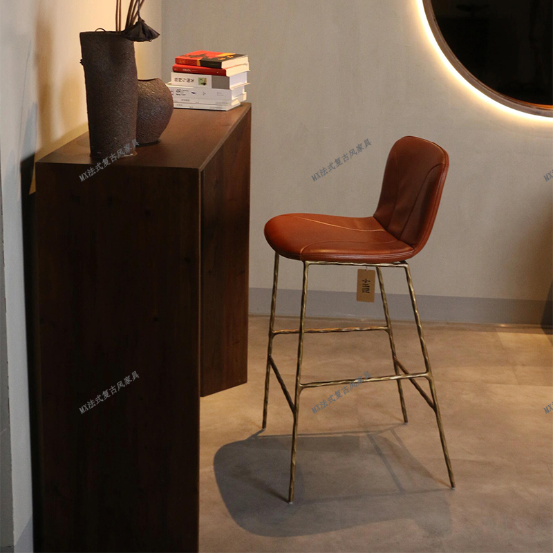 法式复古手工锻打摩登吧椅中古做旧高脚椅别墅设计师金属吧台椅