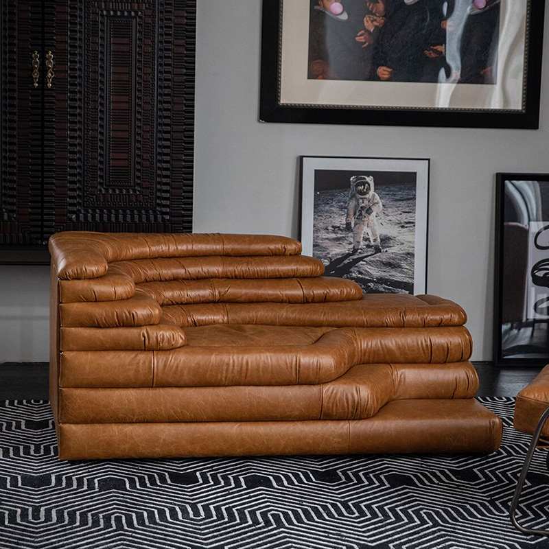 中古风油蜡皮DS1025山丘梯田沙发真皮美容院异形模块组合复古创意