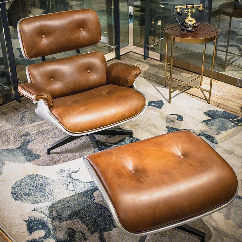 Eames伊姆斯躺椅复古工业风设计师款休闲椅仲裁办公室铝皮沙发椅