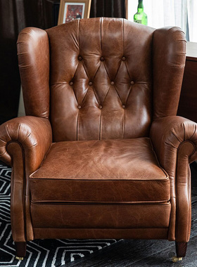 经典1919雪茄椅法式老虎椅复古做旧真皮教父椅中古风客厅沙发椅