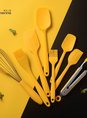 黄色硅胶烘培8件套烘焙工具套装蛋糕抹刀刮铲油刷打蛋器