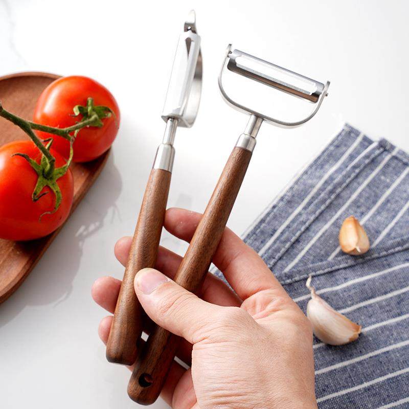 304不锈钢胡桃木削皮刀日式家用厨房小工具水果刮皮器土豆瓜刨刀
