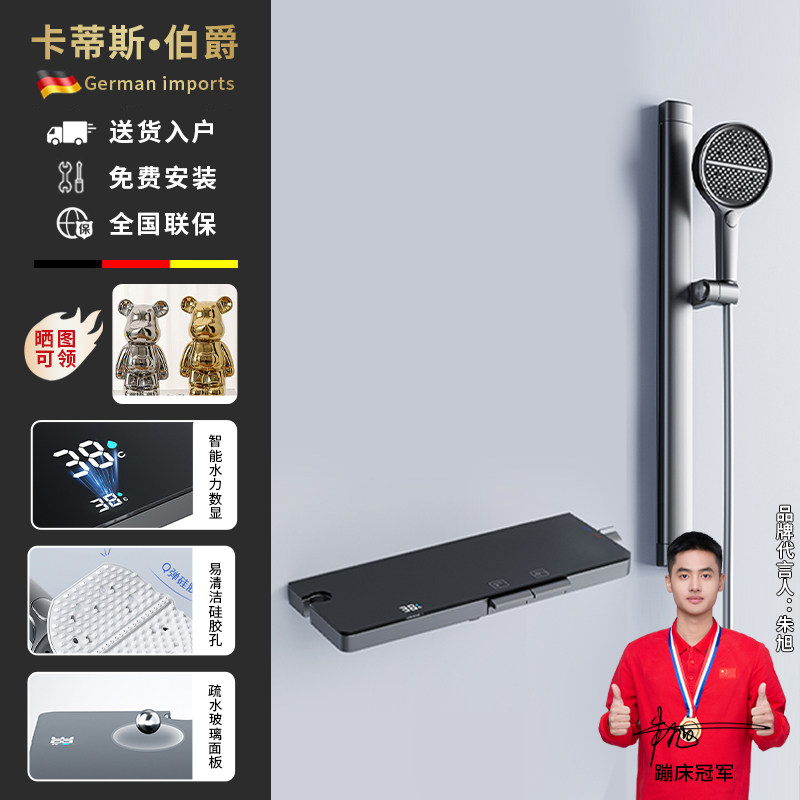 德国正品简易款全铜枪灰分体花洒套装小户型带温度显示可升降喷头