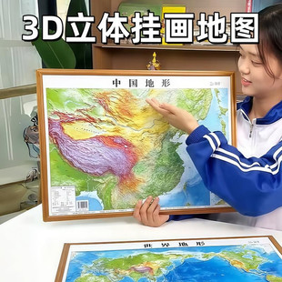 中国国家地图和世界地图3d立体凹凸中小学生地理政区地形图模型画