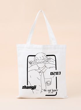 小红书原创漫画张极比耶白色帆布袋小清新学生补习两用单肩包
