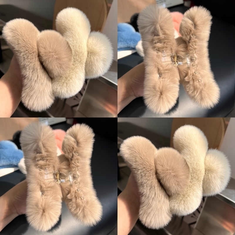 可爱毛绒发夹韩版INS风网红超大毛毛秋冬头饰高级感后脑勺气质夹