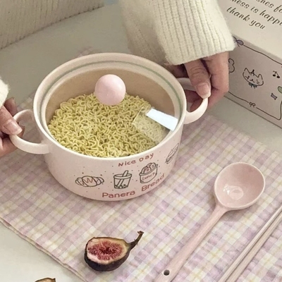 陶瓷碗带盖大容量可爱双耳泡面碗宿舍学生带盖陶瓷大容量面碗