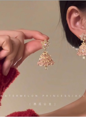 圣诞节耳饰粉色耳环女超闪星星高级感秋冬小众设计氛围感节日耳钉