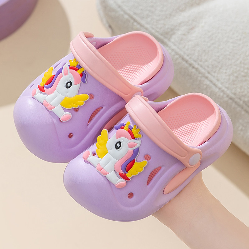 可爱独角兽儿童洞洞鞋女童夏季防滑软底室内中小童宝宝外穿凉拖鞋