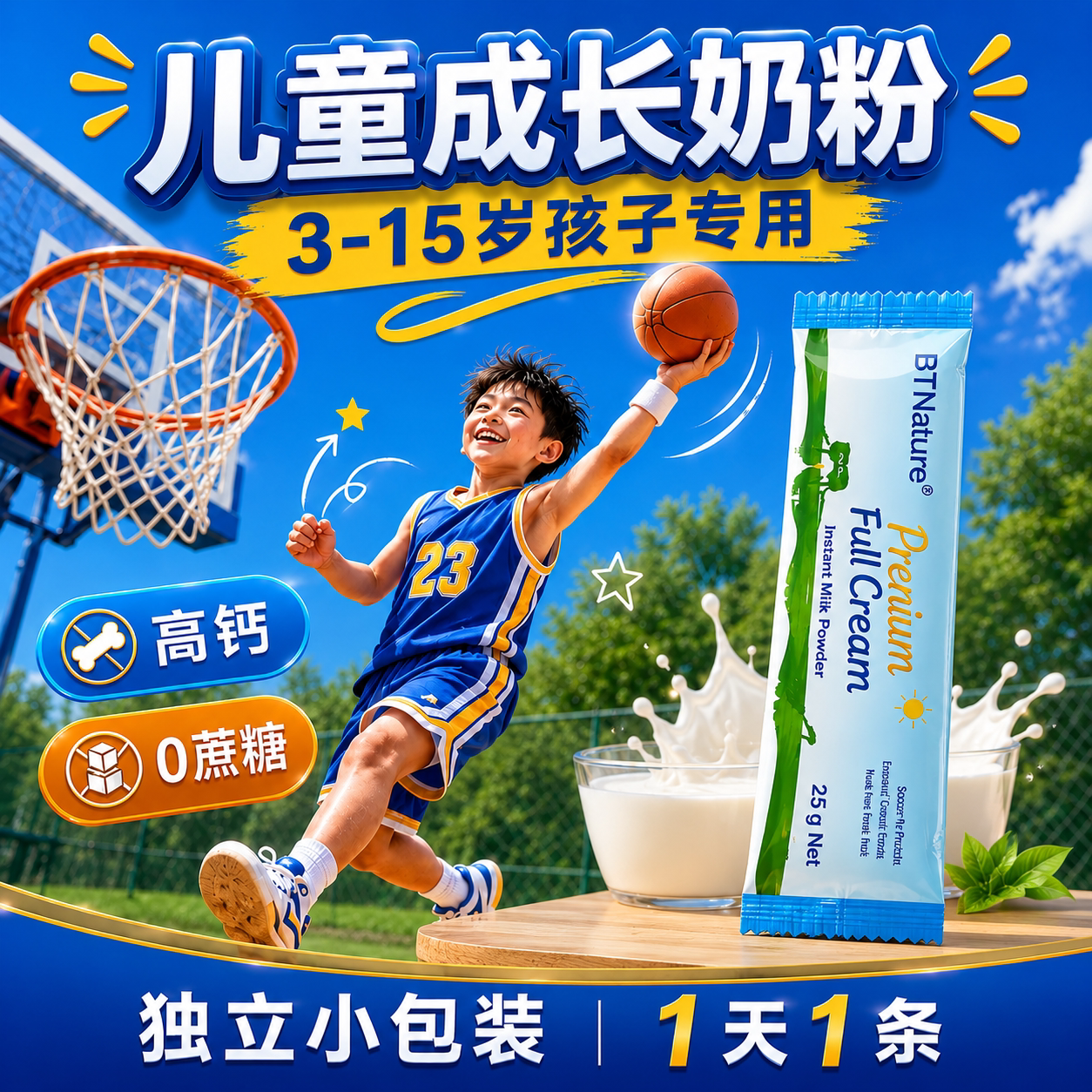 贝特恩蓝一号儿童成长奶粉独立小包装高钙学生3岁6以上助力个子