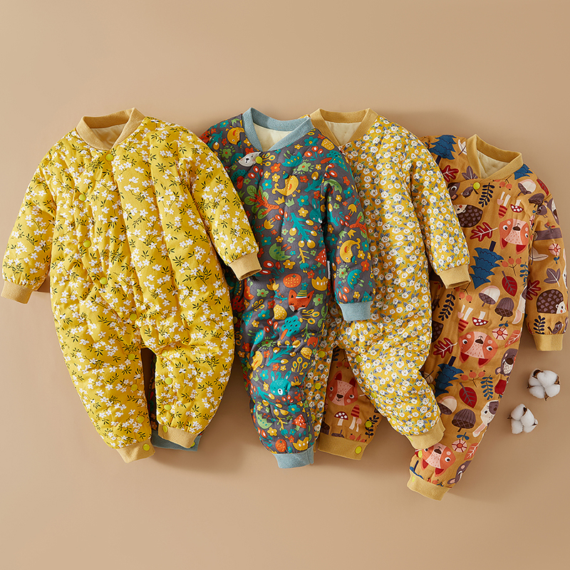 儿童手工纯棉花连体哈衣男女宝加厚保暖衣连体棉服婴儿哈衣爬爬服