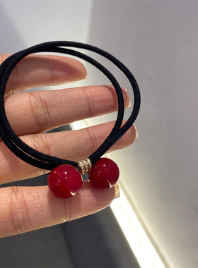 喜庆樱桃红珠子加粗发绳高弹耐用头绳扎马尾丸子头清新高弹橡皮筋