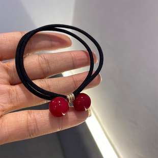 喜庆樱桃红珠子加粗发绳高弹耐用头绳扎马尾丸子头清新高弹橡皮筋