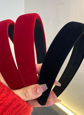 红色丝绒发箍女款百搭高级感新年发卡头箍2025年网红新款复古发捆