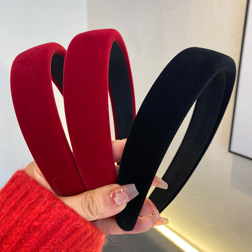 复古发箍丝绒酒红头箍