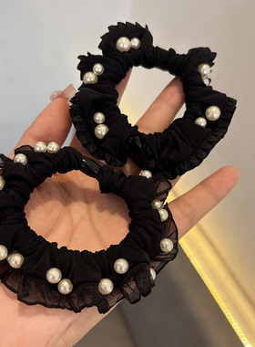 韩式新款冰丝钉珠头绳马尾发圈黑色百搭高弹不伤发耐用丸子头发绳