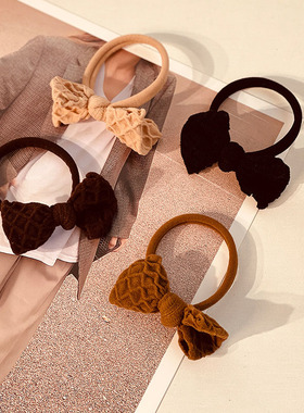 2025年新款高弹不伤发头绳女咖啡色蝴蝶结发圈扎马尾卡其发绳皮筋