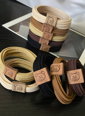 发圈高弹时尚耐用不伤发小熊标黑色加粗发绳皮套皮筋女扎头头绳