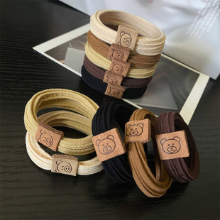 发圈高弹时尚 耐用不伤发小熊标黑色加粗发绳皮套皮筋女扎头头绳