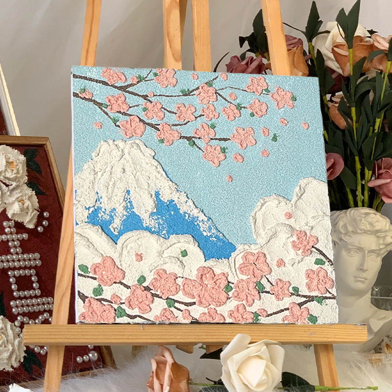 花卉风景高级感肌理画石英砂丙烯数字油画diy填充手工立体装饰画图片