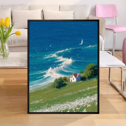 治愈海浪diy石英砂肌理画挂画