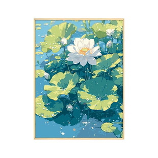 荷花睡莲高级感数字油画diy填充填色手工绘花卉丙烯油彩画装饰画