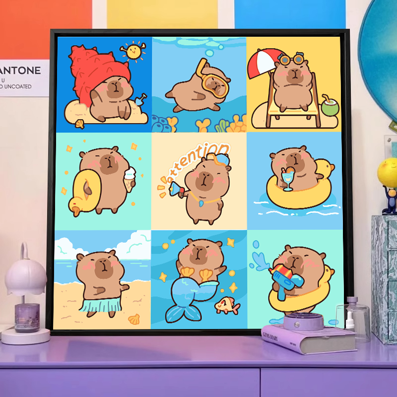 水豚卡皮巴拉diy数字油画装饰画