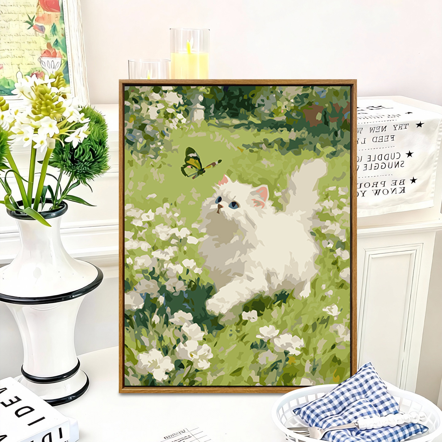 追蝴蝶的小猫咪数字油画diy填充填色手工绘可爱治愈系丙烯装饰画,家居饰品,DIY/数字油画,淘宝优惠券,粉丝福利购,淘宝优惠卷