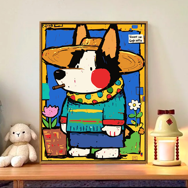 卡通小狗diy数字油画装饰画