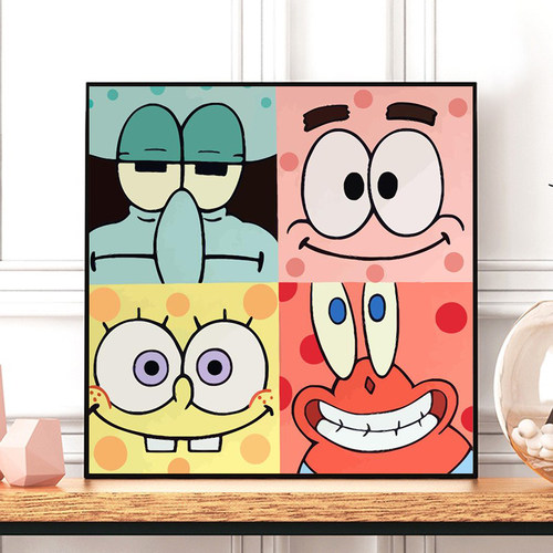 海绵宝宝diy数字油画卡通装饰画