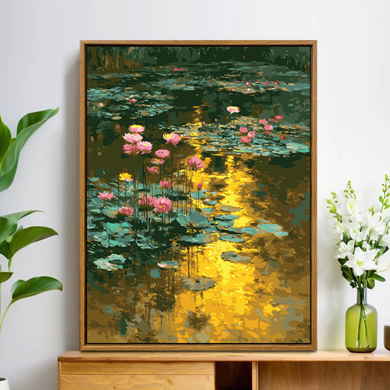 睡莲荷花diy数字油画装饰画