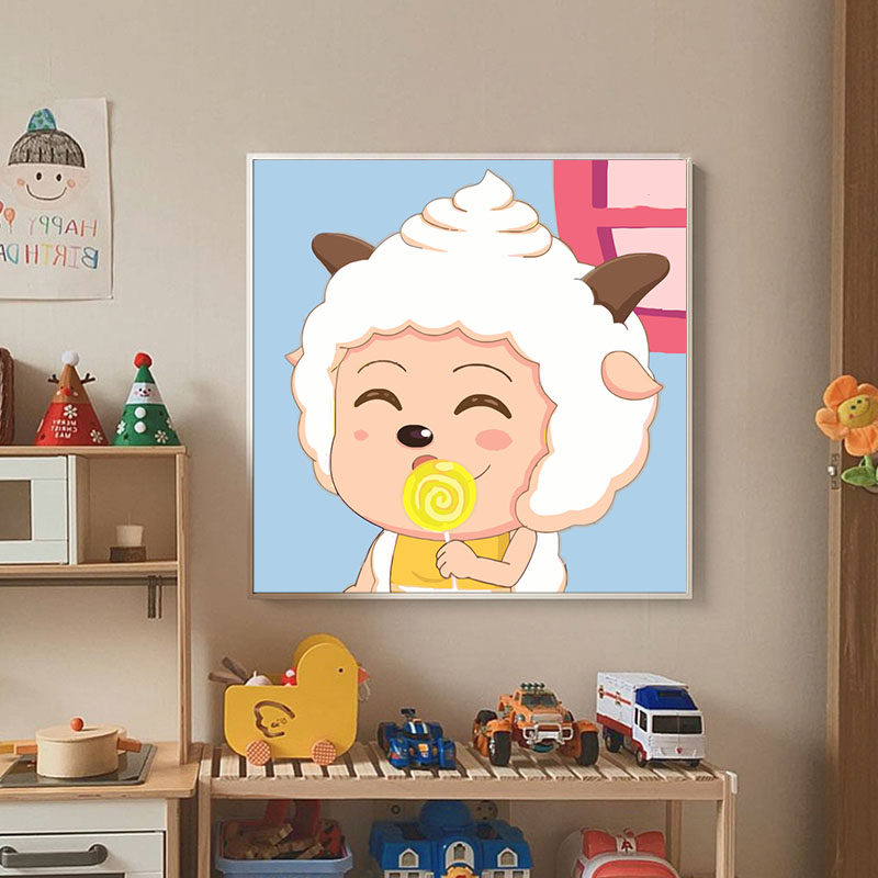 羊村顶流懒羊羊数字油画diy手工填充色卡通动漫丙烯画可爱装饰画